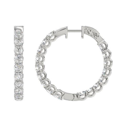 LADIES HOOP EARRINGS 3CT ROUND DIAMOND 14K WHITE GOLD