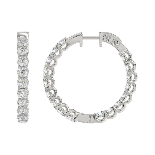 LADIES HOOP EARRINGS 3CT ROUND DIAMOND 14K WHITE GOLD