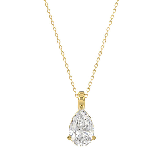 LADIES SOLITAIRE PENDANT WITH CHAIN 1CT PEAR DIAMOND 14K YELLOW GOLD