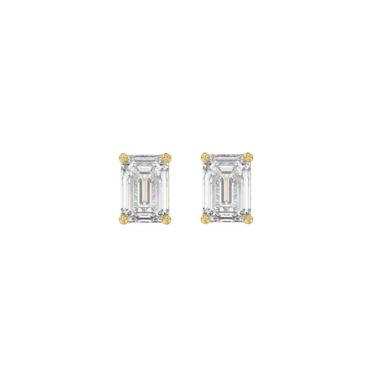 LADIES SOLITAIRE EARRINGS 1CT EMERALD DIAMOND 14K YELLOW GOLD