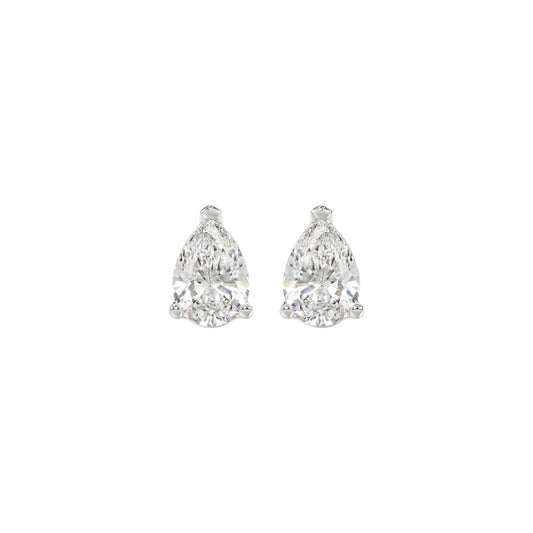 LADIES SOLITAIRE EARRINGS 1CT PEAR DIAMOND 14K WHITE GOLD
