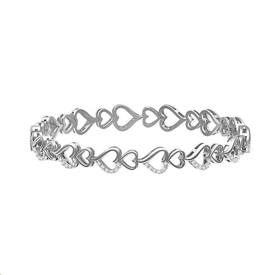 Sterling Silver 0.10CT Round Diamond Linked Heart Bracelet For Ladies Heart Link Diamond Jewelry