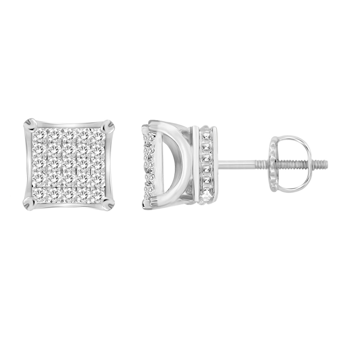 Sterling Silver 0.15CT Round Diamond Cluster Earrings For Ladies