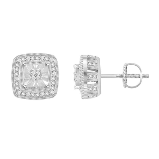 Classic 0.10CT Round Diamond Halo Fashion Earrings In Sterling Silver White Women�S Diamond Jewelry