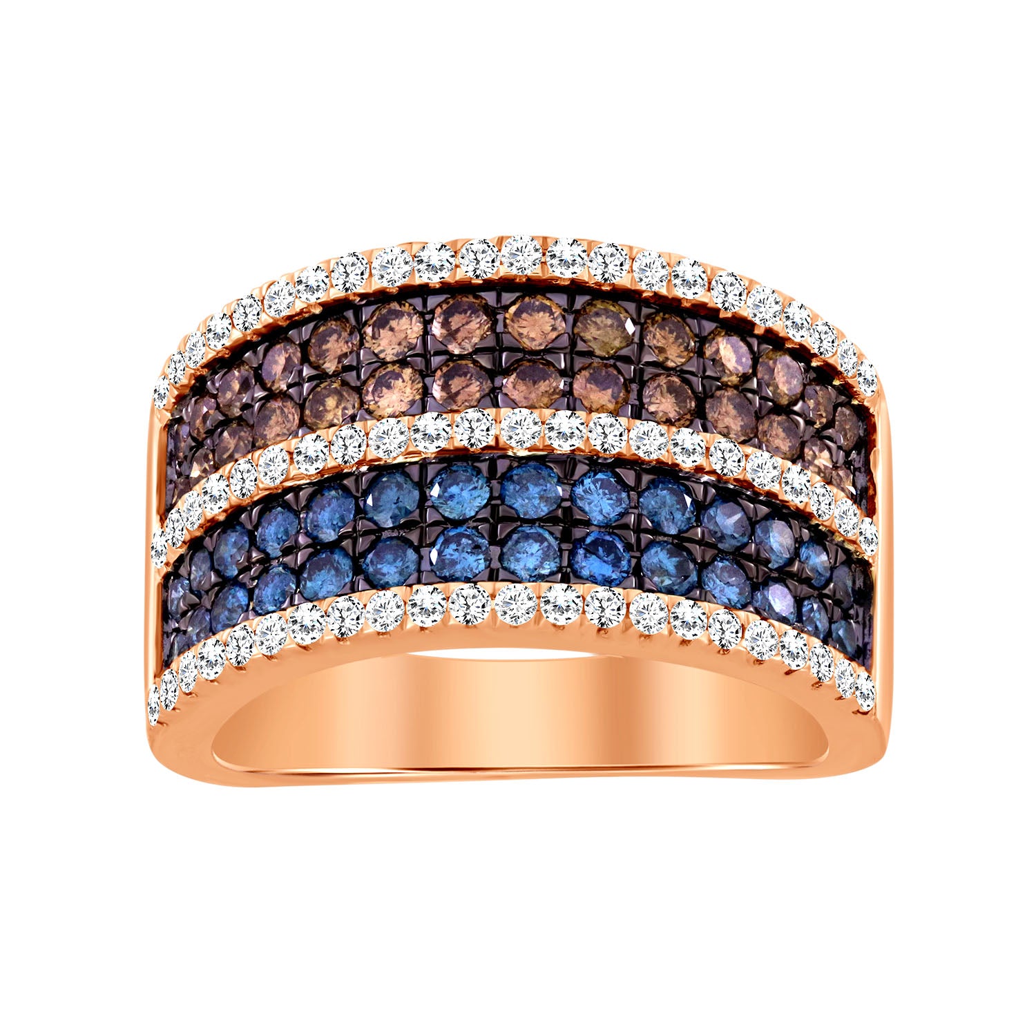 LADIES BAND 1.50CT ROUND/BLUE SAPPHIRE/DARK BROWN DIAMOND 14K ROSE GOLD