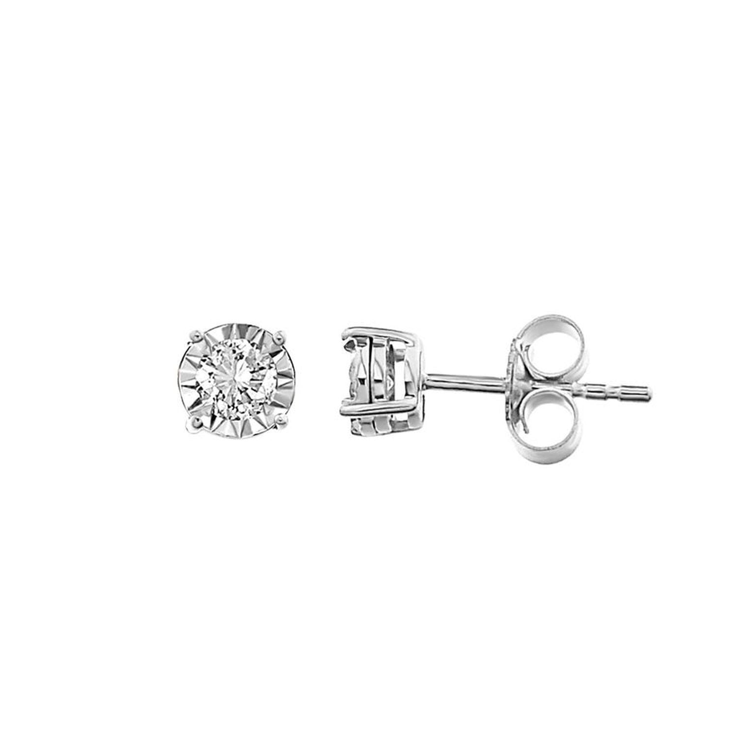 MEN'S STUD EARRINGS 0.25CT ROUND DIAMOND 10K WHITE GOLD