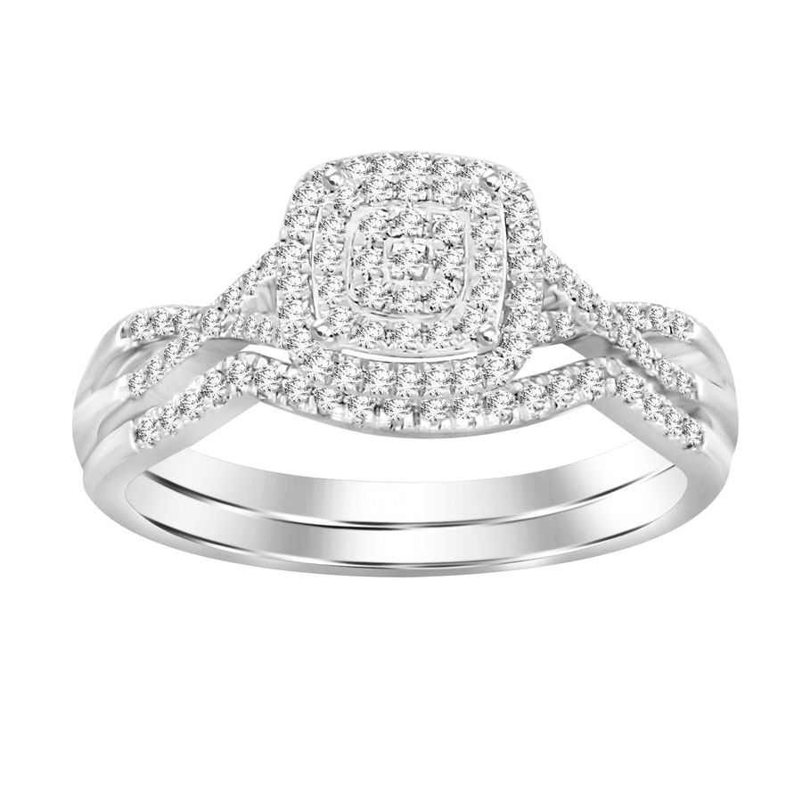 LADIES BRIDAL SET 0.25CT ROUND DIAMOND 10K WHITE GOLD