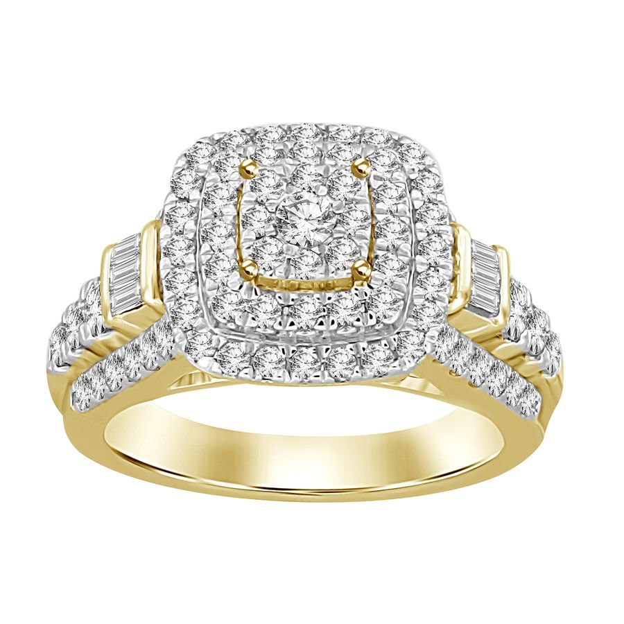 LADIES RING 1.50CT ROUND/BAGUETTE DIAMOND 10K YELLOW GOLD