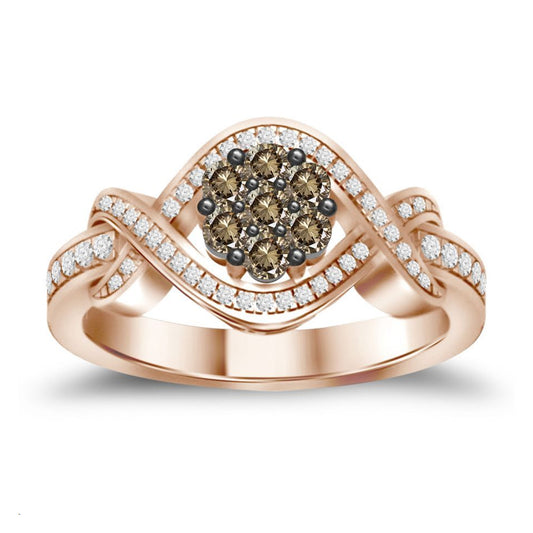 LADIES RING 0.50CT DARK BROWN/ROUND DIAMOND 14K ROSE GOLD