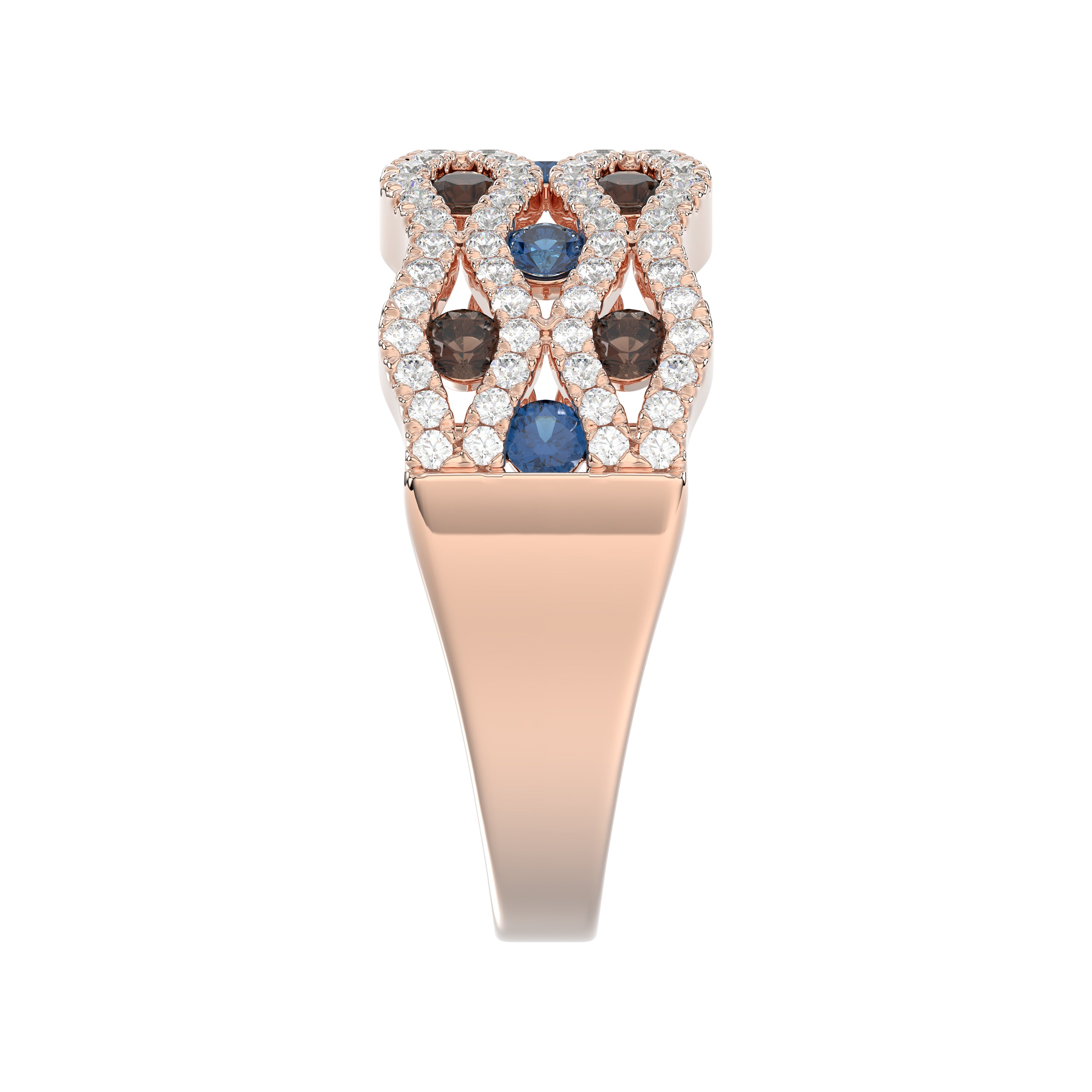 14K Rose Gold 1.00Ct Round Blue & Dark Brown Diamond Ladies Band Multi Color Fine Jewelry