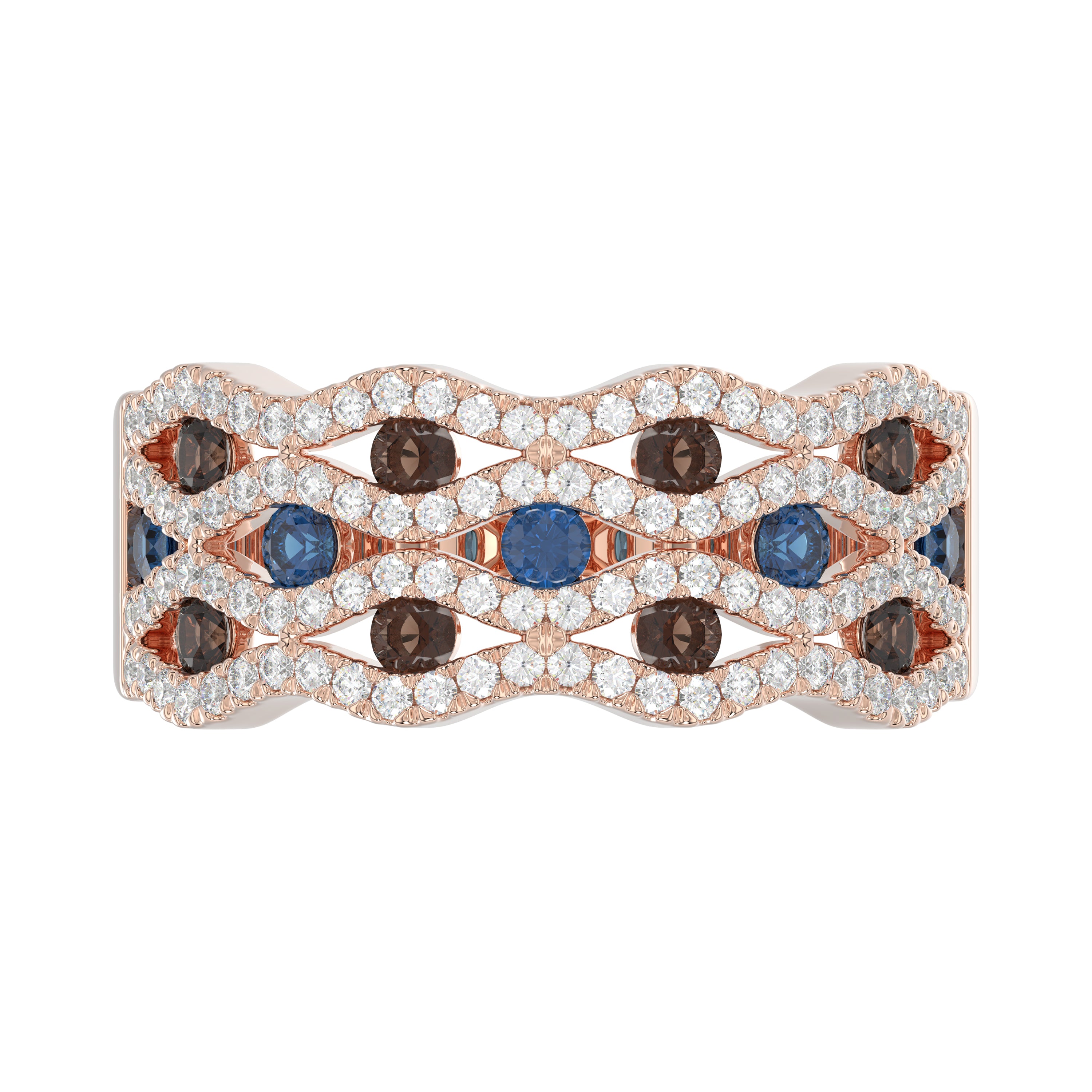 14K Rose Gold 1.00Ct Round Blue & Dark Brown Diamond Ladies Band Multi Color Fine Jewelry