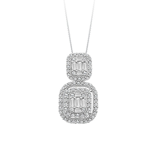 LADIES PENDANT WITH CHAIN 0.50CT ROUND/BAGUETTE DIAMOND 14K WHITE GOLD