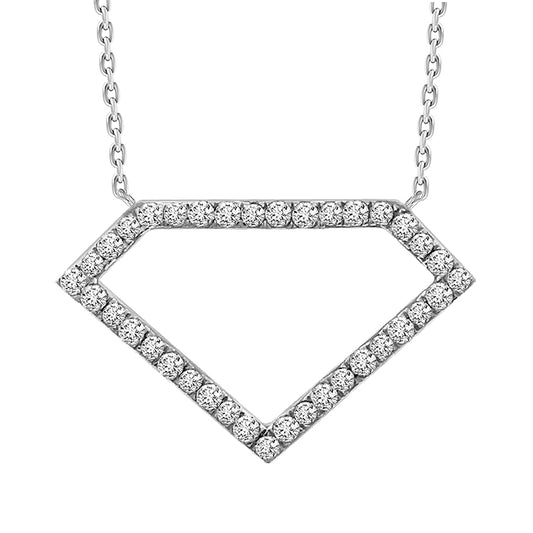 LADIES NECKLACE WITH CHAIN 0.15CT ROUND DIAMOND 10K WHITE GOLD