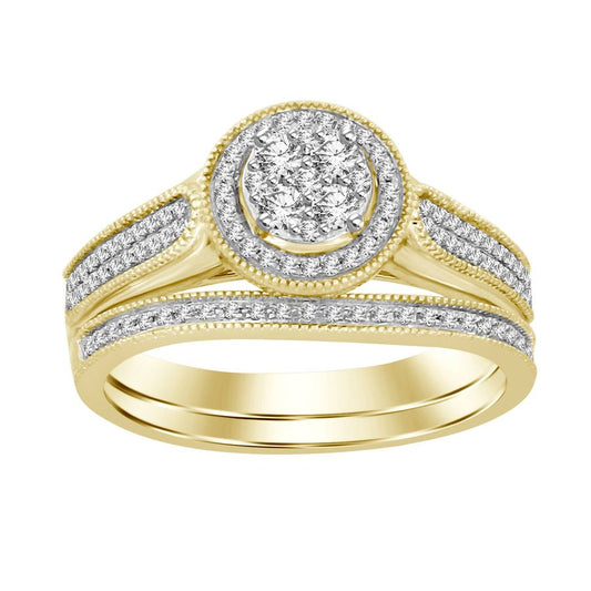LADIES BRIDAL SET 0.30CT ROUND DIAMOND 10K YELLOW GOLD