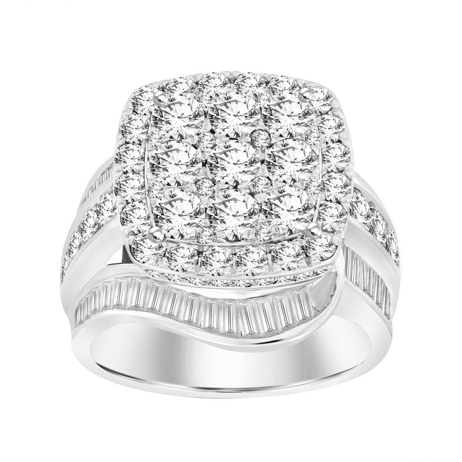 LADIES RING 4.00CT ROUND/BAGUETTE DIAMOND 10K WHITE GOLD