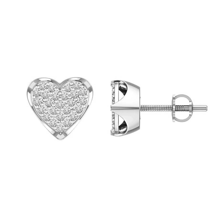 Sterling Silver 0.15CT Round Diamond Heart Cluster Earrings For Women Heart-Shaped Diamond Earrings