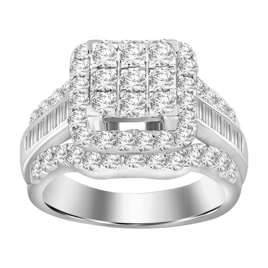 LADIES RING 2.00CT ROUND/BAGUETTE DIAMOND 10K WHITE GOLD