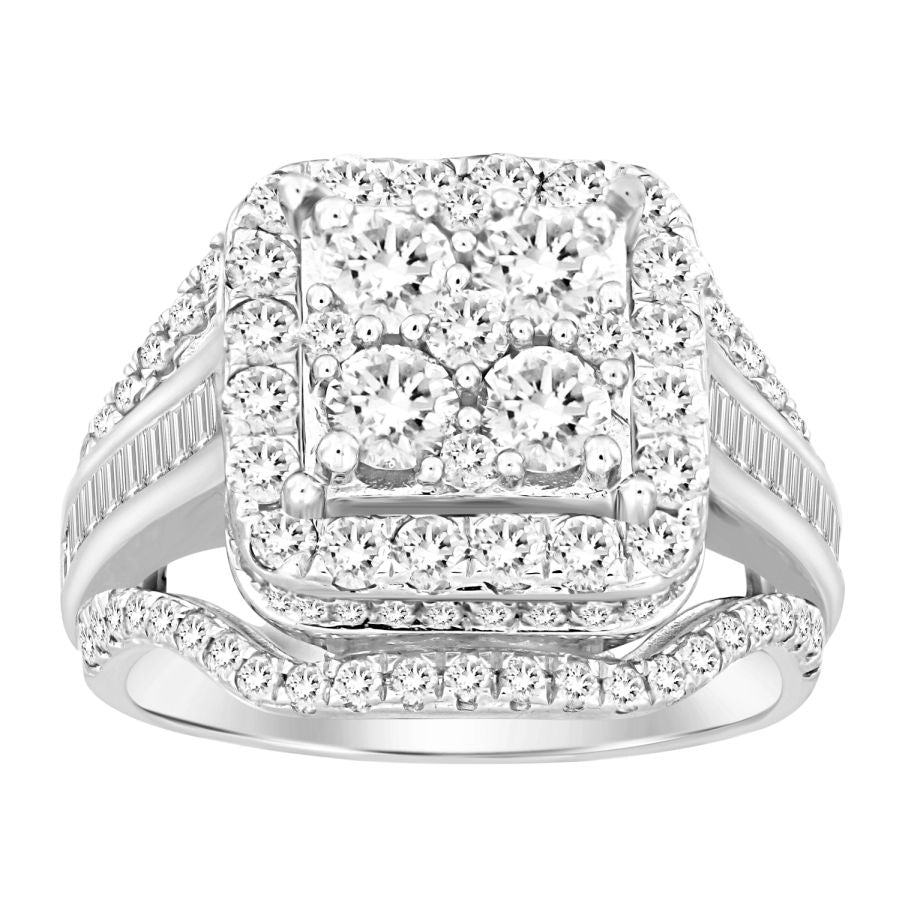 LADIES RING 1.00CT ROUND/BAGUETTE DIAMOND 10K WHITE GOLD