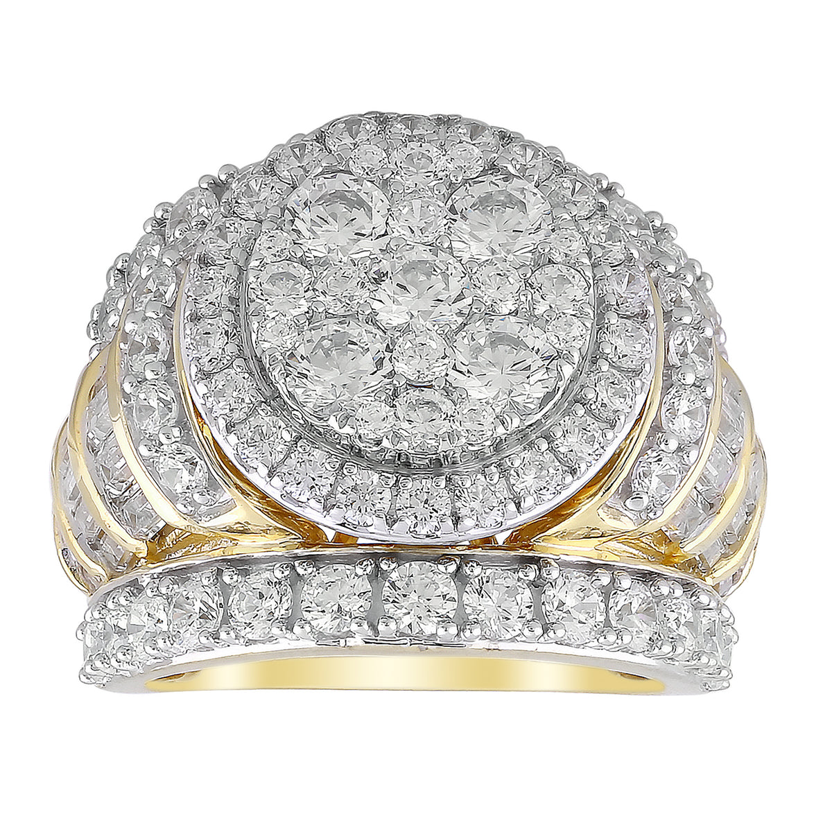 LADIES RING 5.00CT ROUND/BAGUETTE DIAMOND 10K YELLOW GOLD