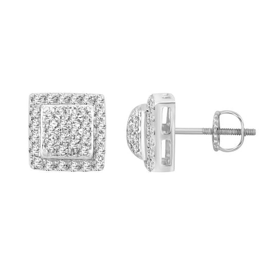 Sterling Silver 0.25CT Round Diamond Cluster Earrings For Ladies