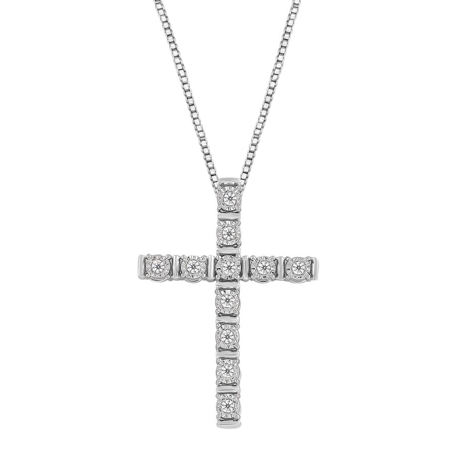 LADIES PENDANT WITH CHAIN 0.10CT ROUND DIAMOND 10K WHITE GOLD