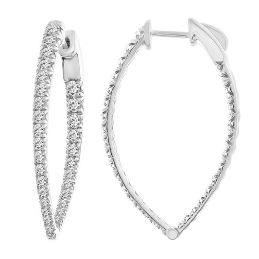 LADIES HOOP EARRINGS 2.00CT ROUND DIAMOND 14K WHITE GOLD