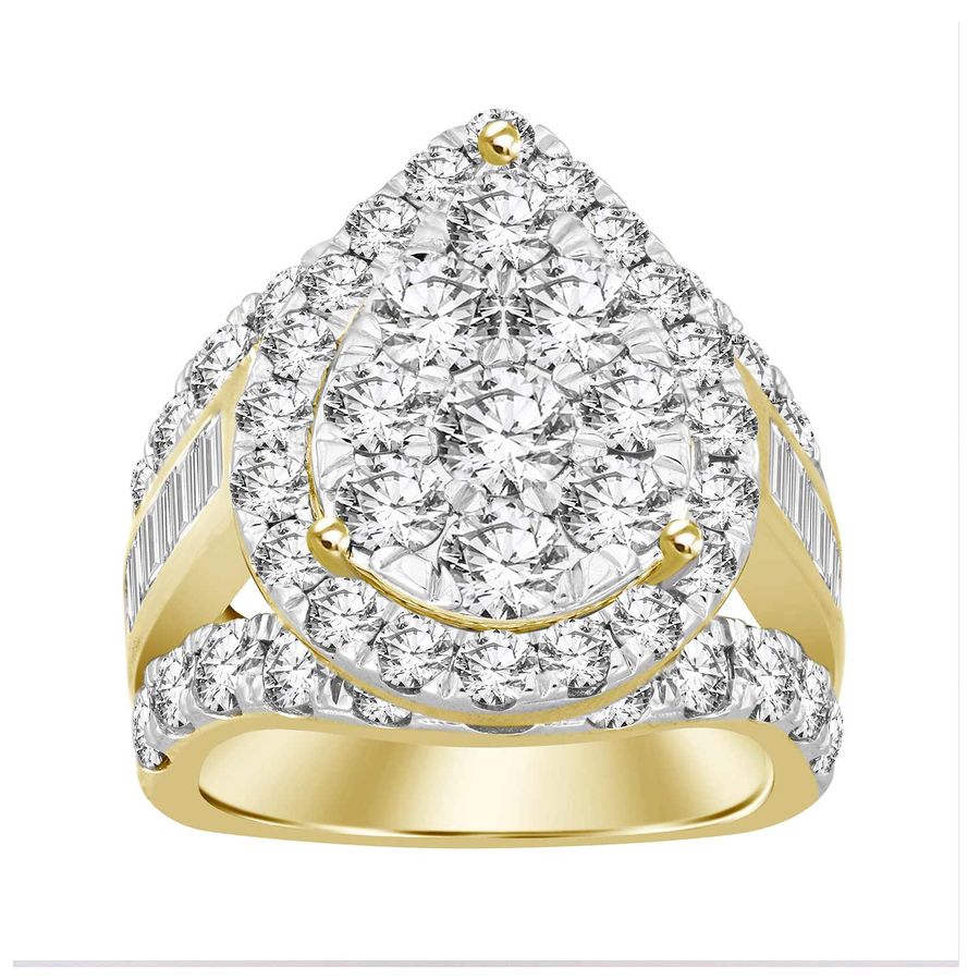 LADIES RING 5.00CT ROUND/BAGUETTE DIAMOND 10K YELLOW GOLD