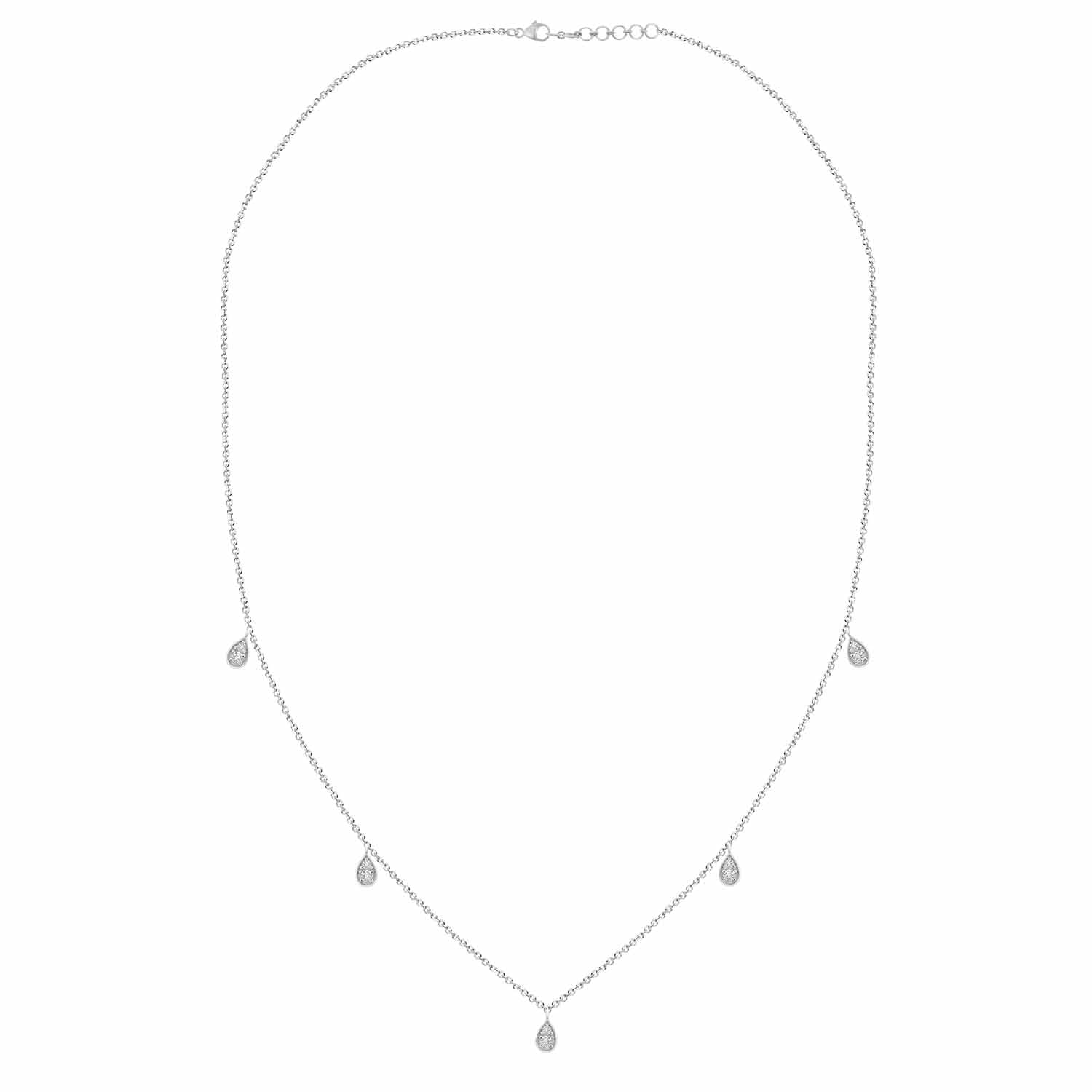 Sterling Silver White 0.25CT Round Diamond Teardrop Necklace For Women In Elegant Diamond Necklace