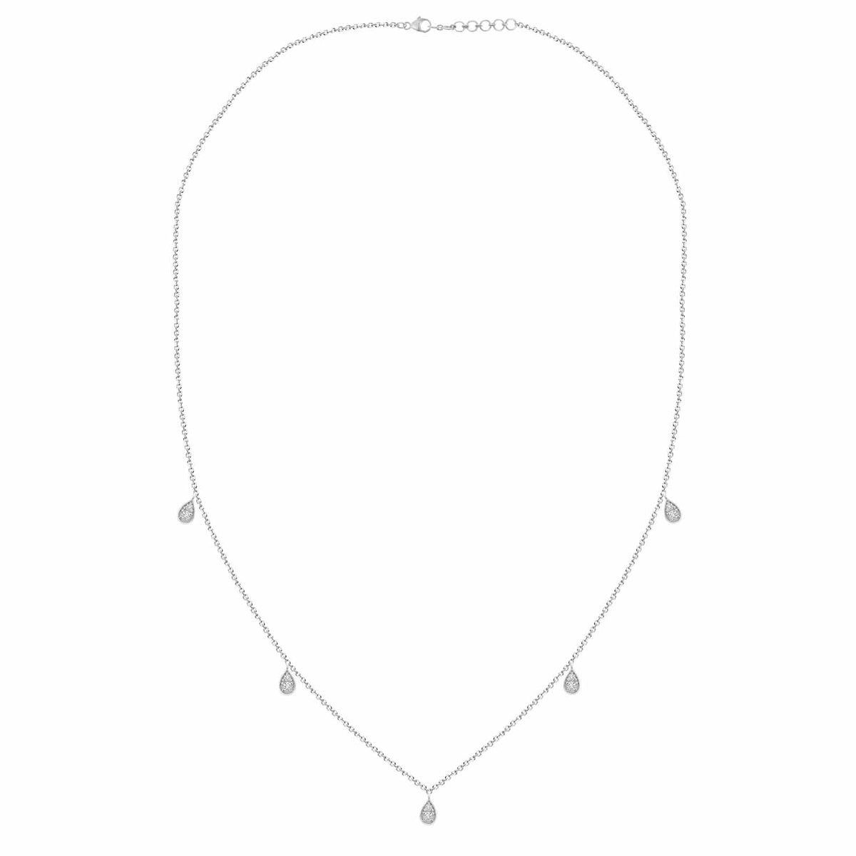 Sterling Silver White 0.25CT Round Diamond Teardrop Necklace For Women In Elegant Diamond Necklace