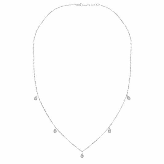 Sterling Silver White 0.25CT Round Diamond Teardrop Necklace For Women In Elegant Diamond Necklace