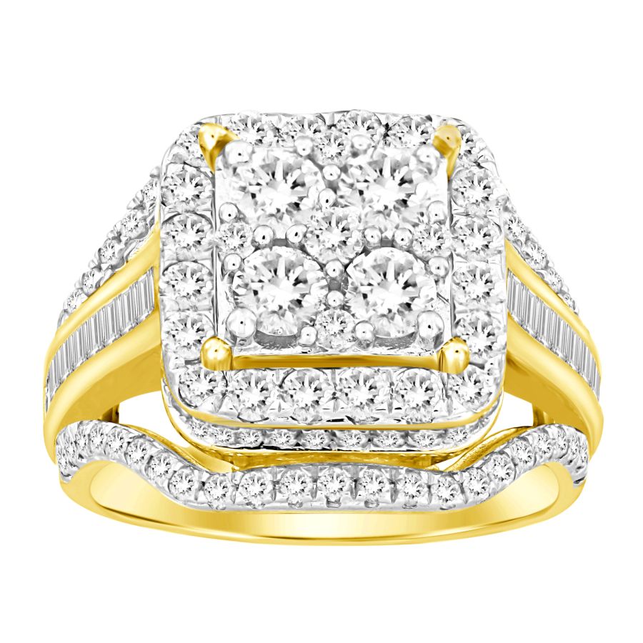 LADIES RING 0.50CT ROUND/BAGUETTE DIAMOND 10K YELLOW GOLD