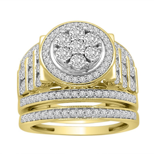 LADIES BRIDAL SET 1.00CT ROUND DIAMOND 10K YELLOW GOLD