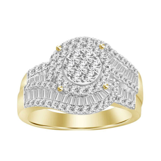 LADIES RING 1.00CT ROUND/BAGUETTE DIAMOND 10K YELLOW GOLD