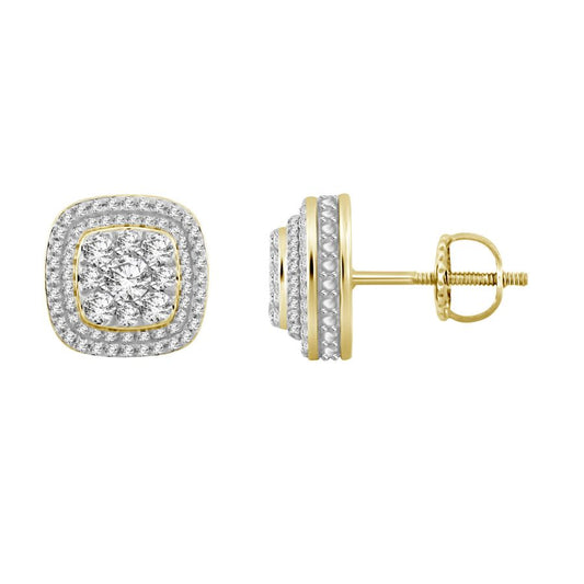 LADIES STUD EARRINGS 1.00CT ROUND DIAMOND 10K YELLOW GOLD