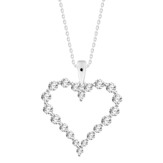 LADIES HEART PENDANT WITH CHAIN 0.75CT ROUND DIAMOND 14K WHITE GOLD