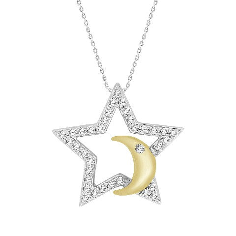 LADIES PENDANT WITH CHAIN 0.20CT ROUND DIAMOND WHITE/YELLOW GOLD/STERLING SILVER