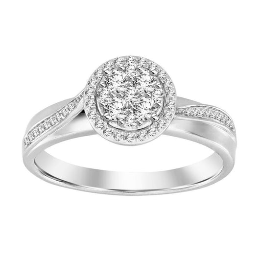 0.25CT Round Brilliant Diamond Cluster Halo Ring In Sterling Silver For Women