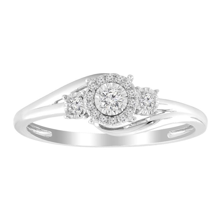 Ladies 0.15Ct Round Diamond Sterling Silver Ladies Ring White Cluster Halo Engagement Promise Ring For Her