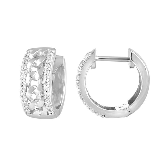 MEN'S HOOPS EARRINGS 0.20CT ROUND DIAMOND 10K WHITE GOLD