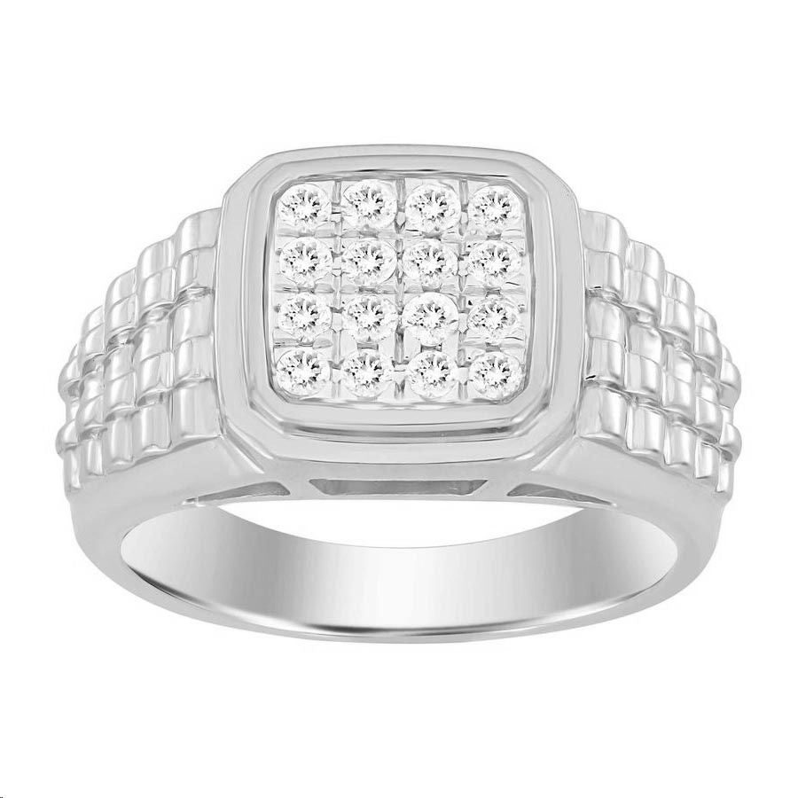 Sterling Silver Men�S Diamond Ring 0.50Ct Round Cut Square Cluster Brilliant Diamond Ring For Him