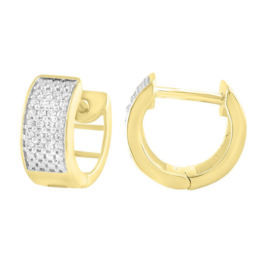 MEN'S HOOP EARRINGS 0.15CT ROUND DIAMOND 10K YELLOW GOLD