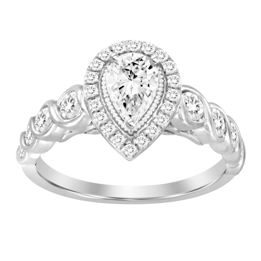 LADIES RING 1.00CT ROUND/PEAR DIAMOND 14K WHITE GOLD