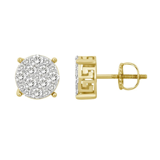 LADIES STUD EARRINGS 1.00CT ROUND DIAMOND 10K YELLOW GOLD