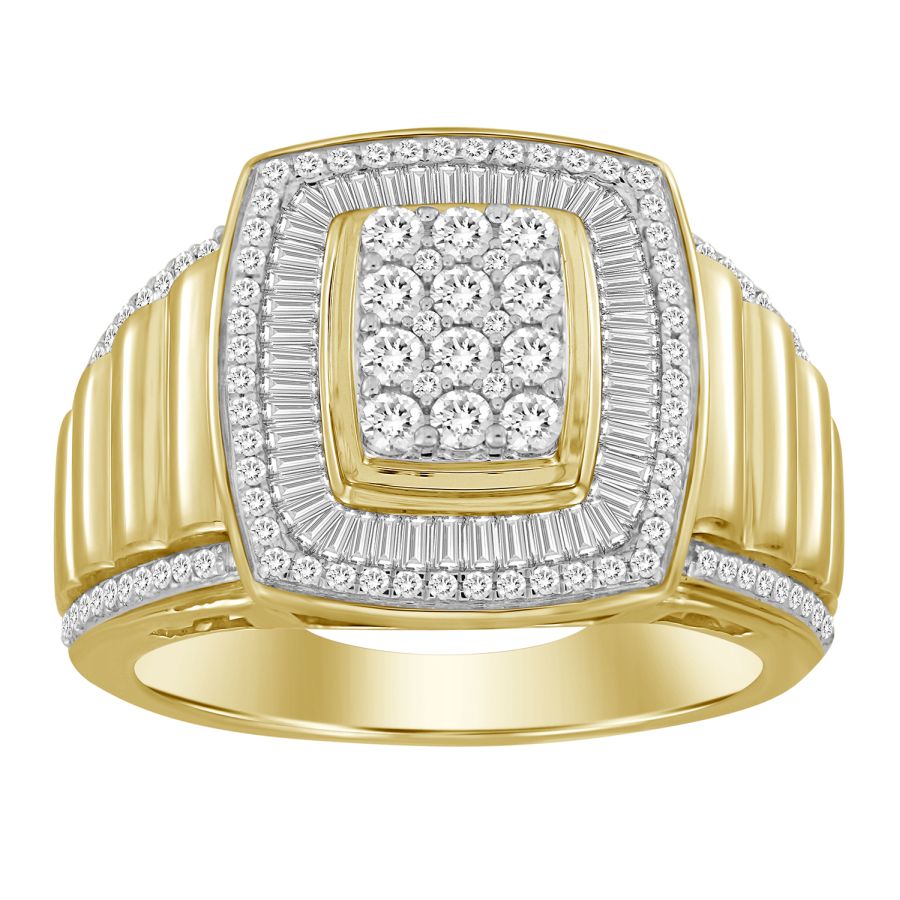 MEN'S RING 1.00CT ROUND/BAGUETTE DIAMOND 10K YELLOW GOLD