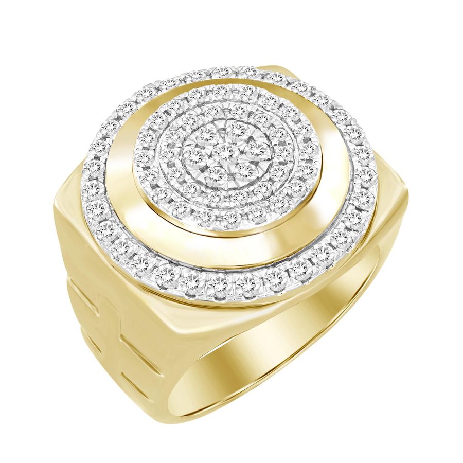 MEN'S RING 1.50CT ROUND/BAGUETTE DIAMOND 10K YELLOW GOLD