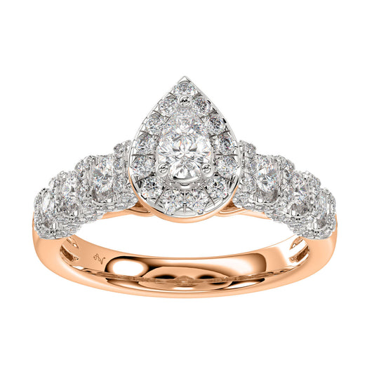 LADIES RING1.00CT PEAR/ROUND DIAMOND 14K ROSE GOLD