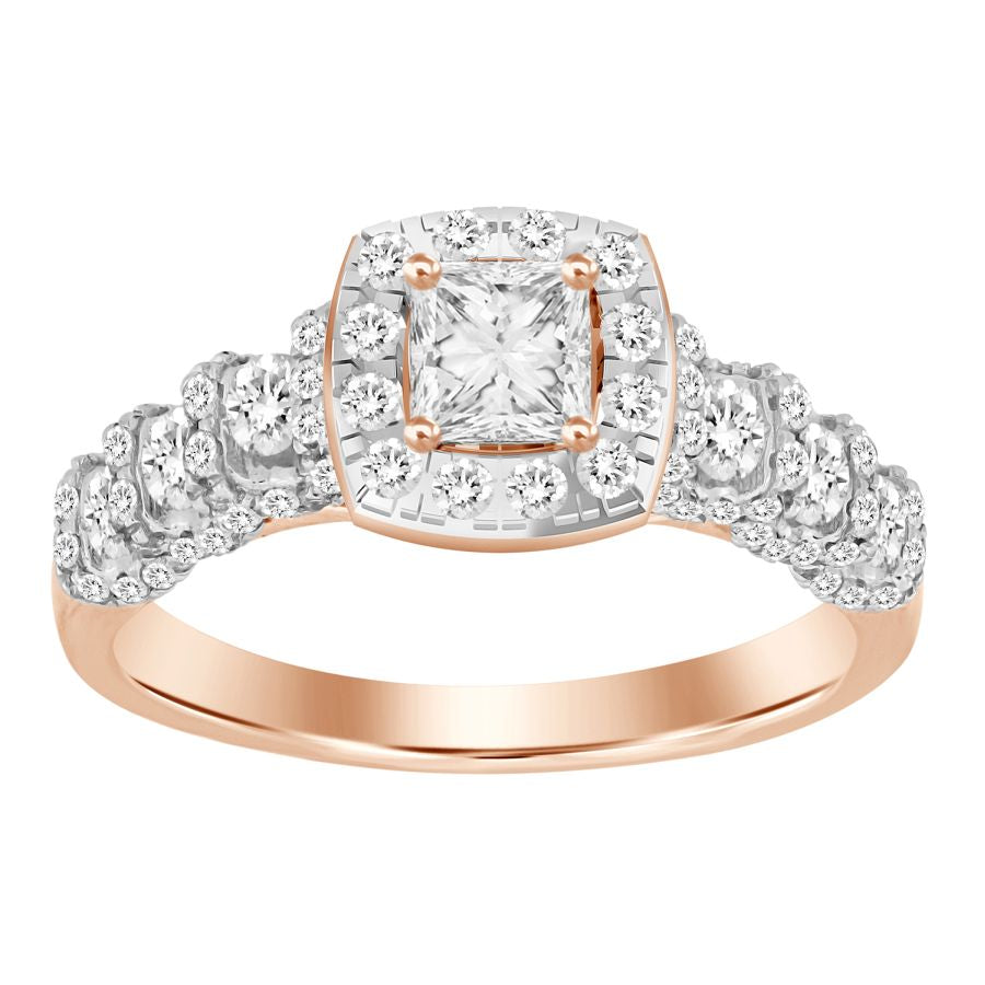 LADIES BRIDAL SET 1.00CT ROUND/PRINCESS DIAMOND 14K ROSE GOLD