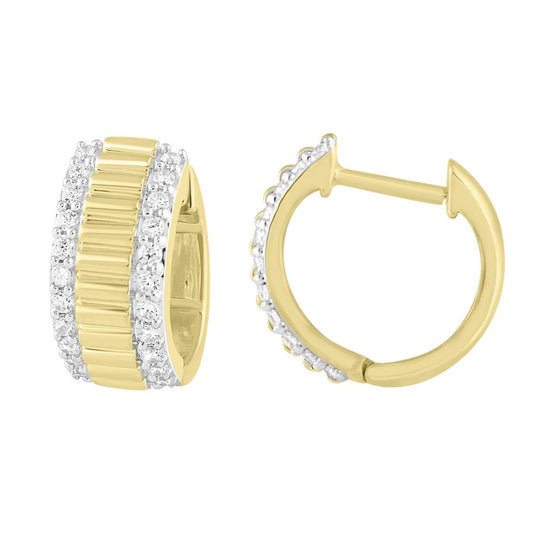 MEN'S HOOP EARRINGS 0.33CT ROUND DIAMOND 10K YELLOW GOLD