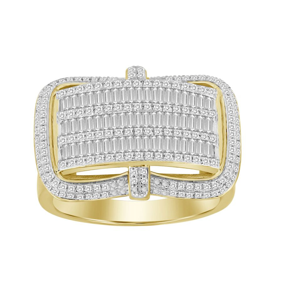 MEN'S RING 1.00CT ROUND/BAGUETTE DIAMOND 10K YELLOW GOLD