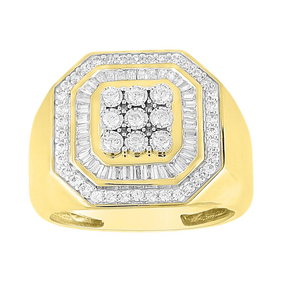 MEN'S RING 1.00CT ROUND/BAGUETTE DIAMOND 10K YELLOW GOLD